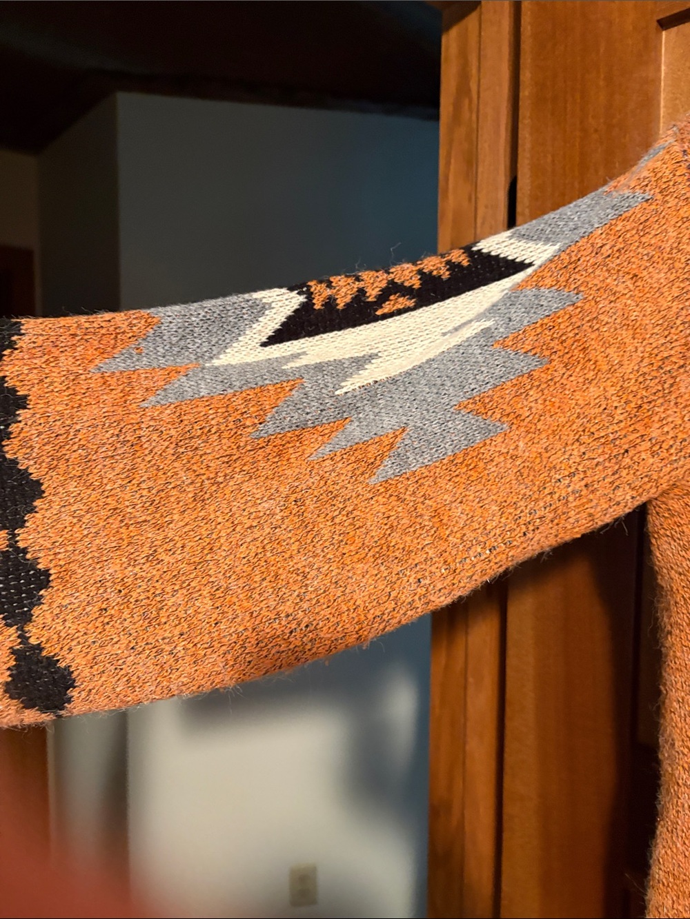 Rust Aztec Open-Front Women's Cardigan Sweater - Picture 2 of 4